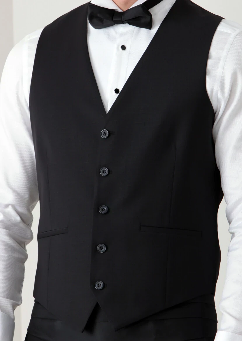 Siyah Slim Fit Kelebek Yaka Klasik Yelek - 3