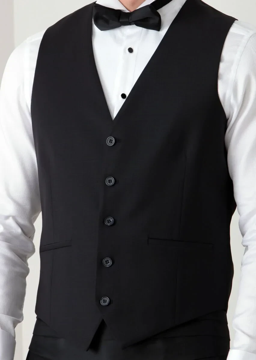 Siyah Slim Fit Kelebek Yaka Klasik Yelek - 3
