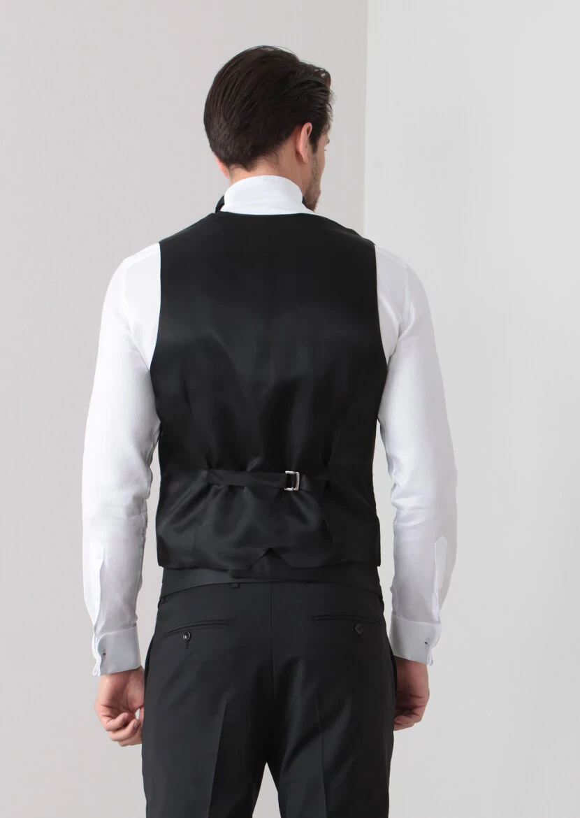 Siyah Slim Fit Kelebek Yaka Klasik Yelek - 4