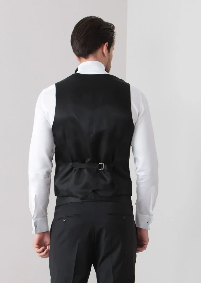 Siyah Slim Fit Kelebek Yaka Klasik Yelek - 4