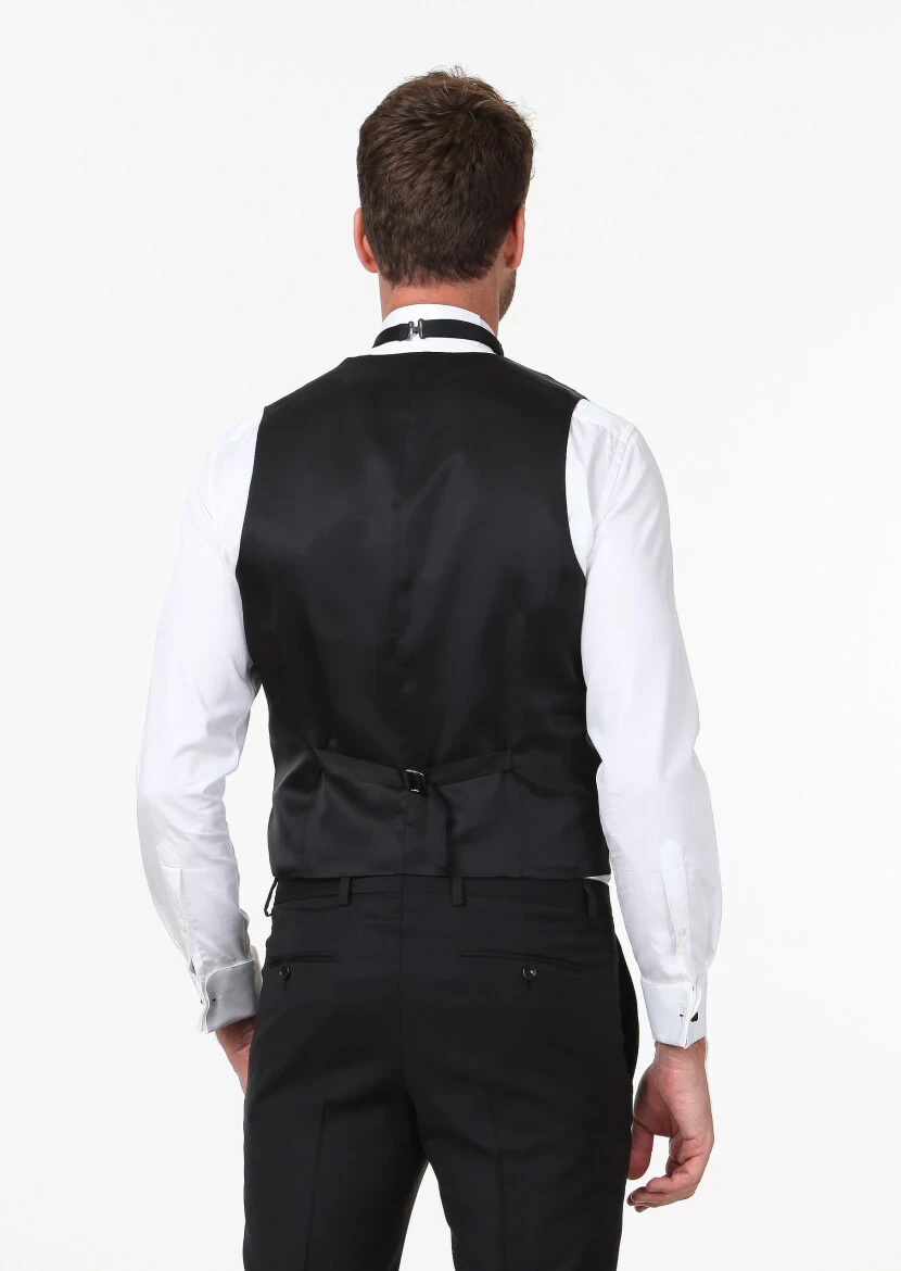 Siyah Slim Fit Kelebek Yaka Klasik Yelek - 5