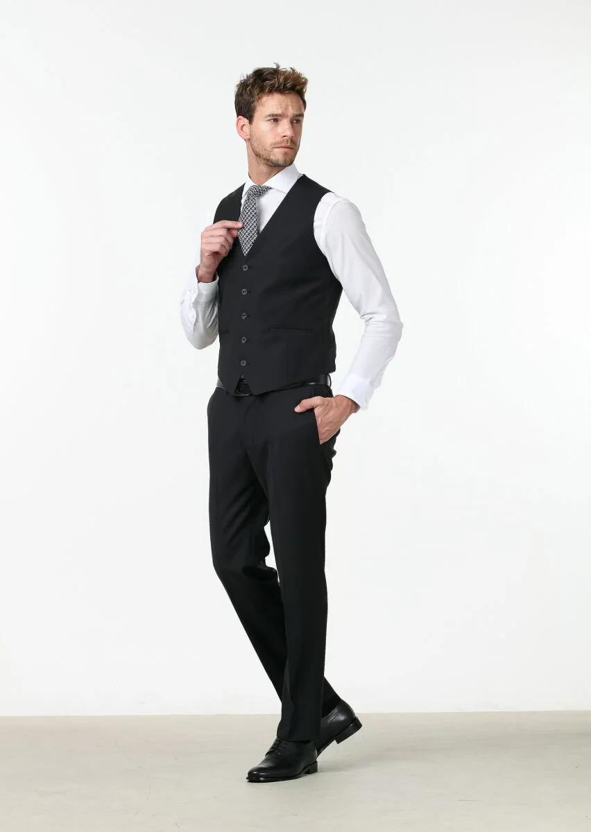 Siyah Slim Fit Kelebek Yaka Klasik Yelek - 2