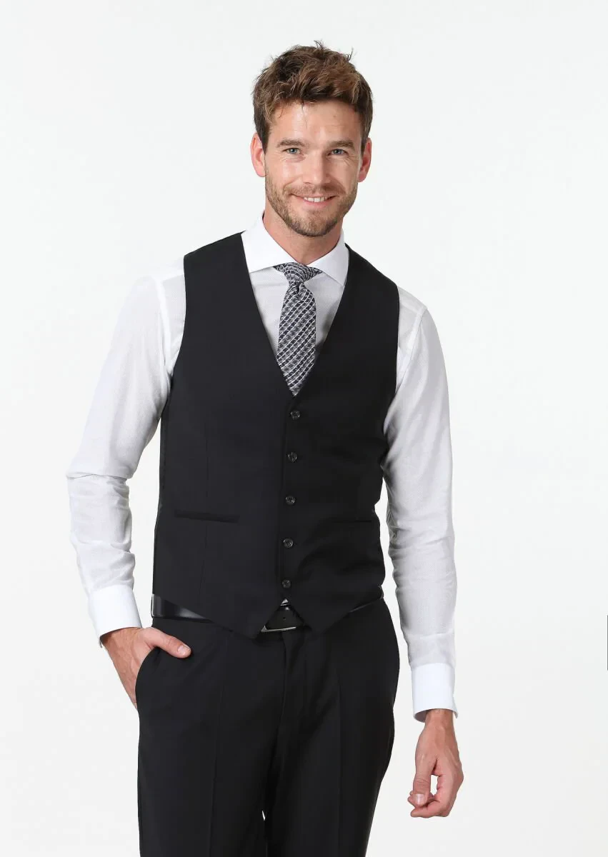 Siyah Slim Fit Kelebek Yaka Klasik Yelek - 3