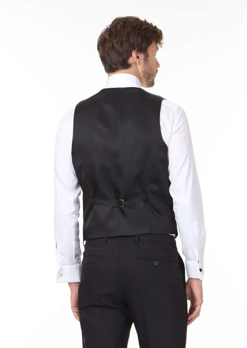 Siyah Slim Fit Kelebek Yaka Klasik Yelek - 4