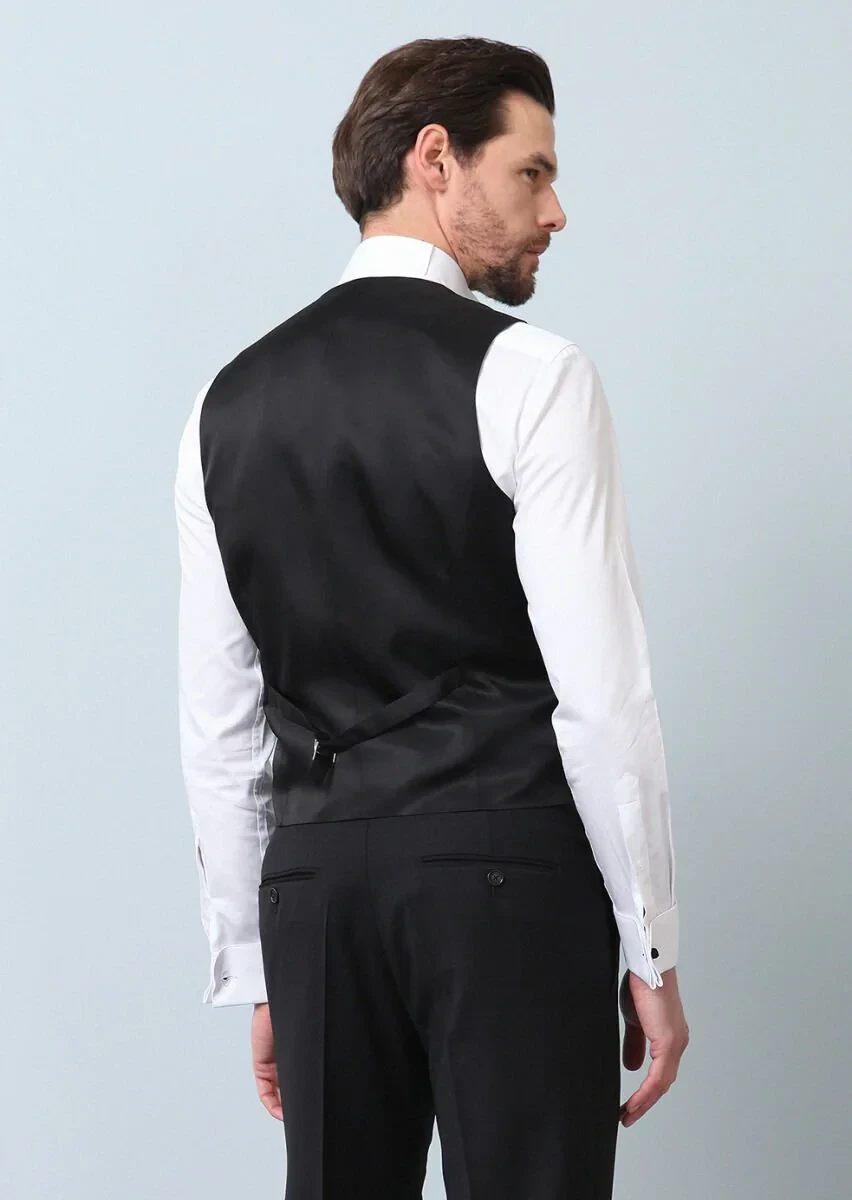 Siyah Slim Fit Kelebek Yaka Klasik Yelek - 5