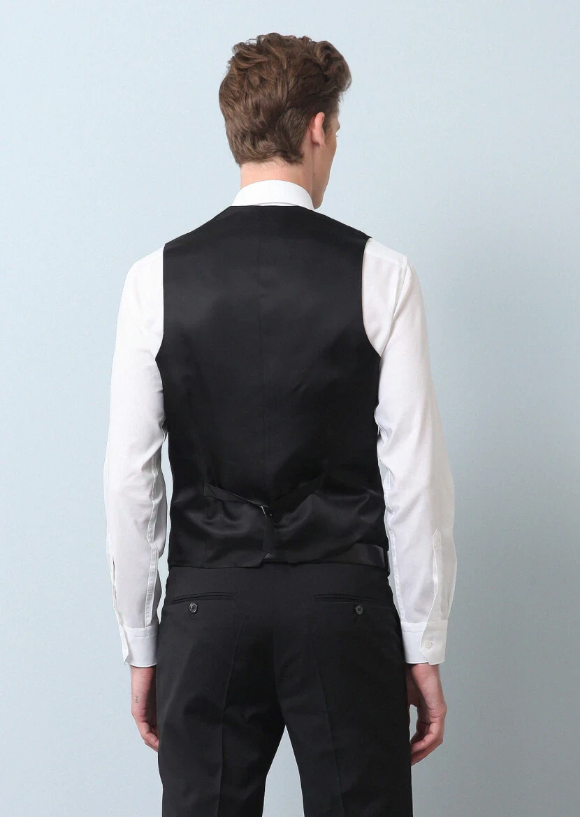 Siyah Slim Fit Kelebek Yaka Klasik Yelek - 5
