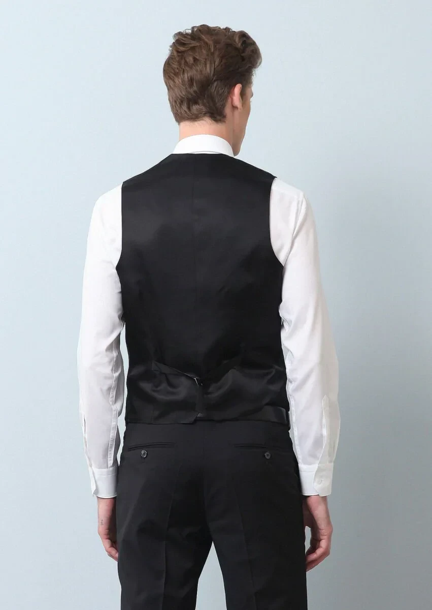 Siyah Slim Fit Kelebek Yaka Klasik Yelek - 5