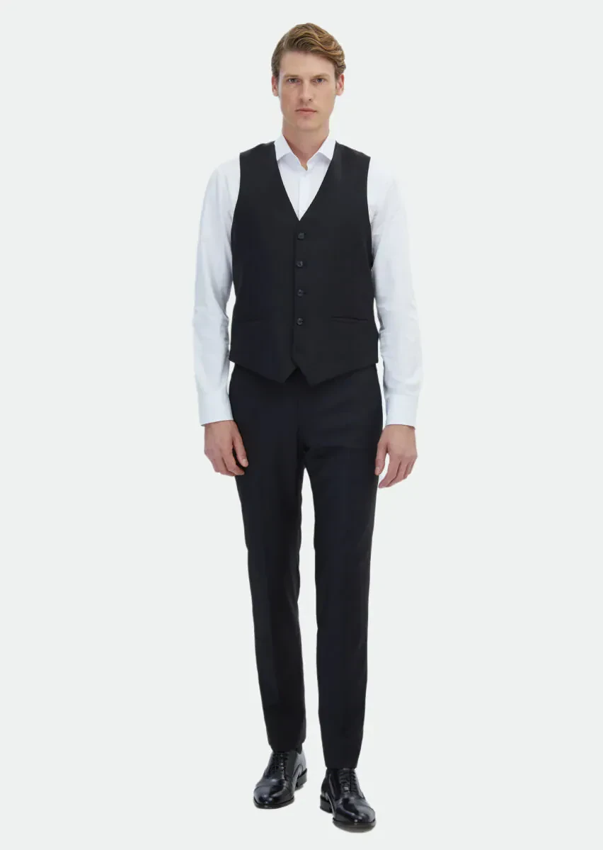 Siyah Slim Fit Kelebek Yaka Klasik Yelek - 2