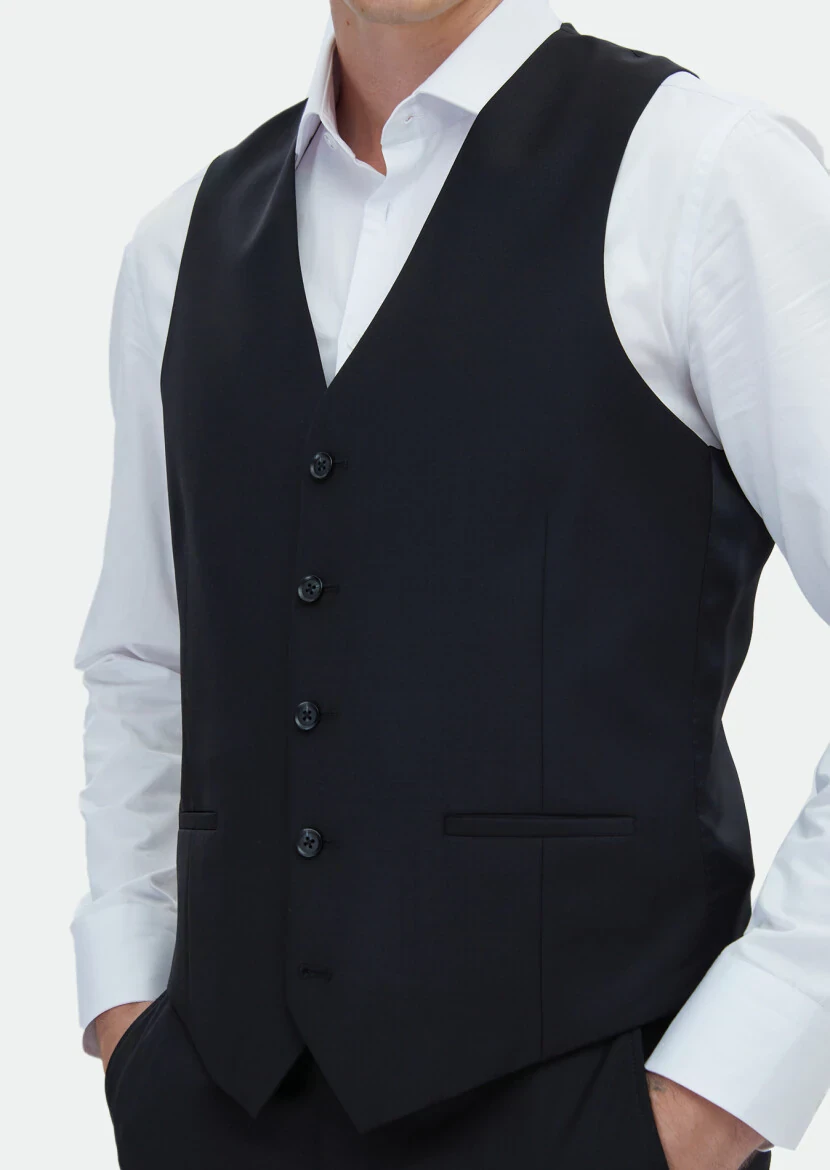 Siyah Slim Fit Kelebek Yaka Klasik Yelek - 4
