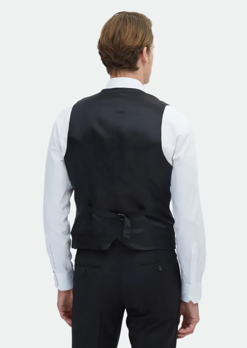 Siyah Slim Fit Kelebek Yaka Klasik Yelek - 6