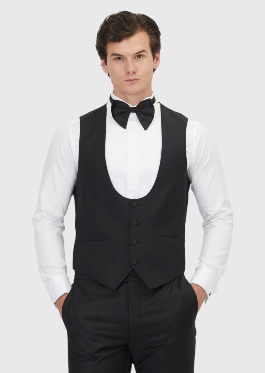 Siyah Slim Fit Kelebek Yaka Klasik Yelek - 1