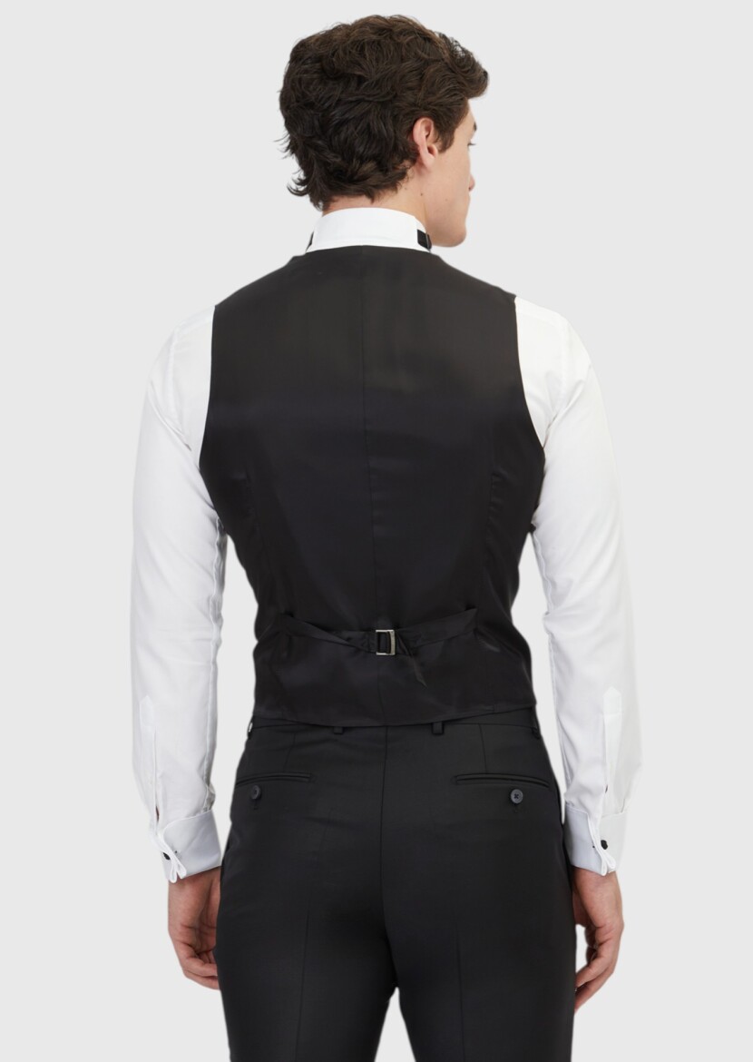 Siyah Slim Fit Kelebek Yaka Klasik Yelek - 5