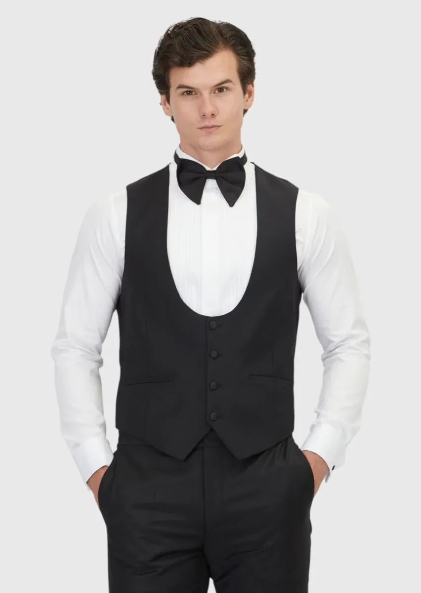 Siyah Slim Fit Kelebek Yaka Klasik Yelek - 1