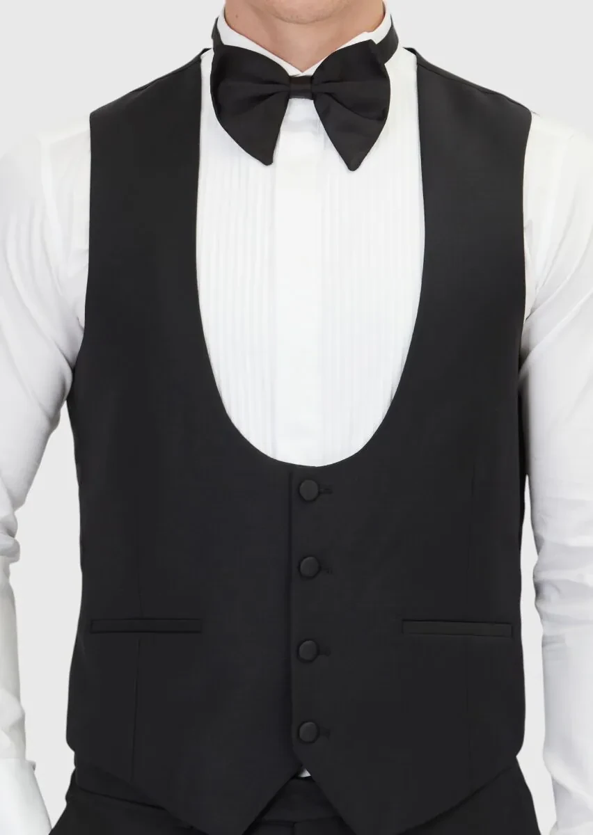 Siyah Slim Fit Kelebek Yaka Klasik Yelek - 4