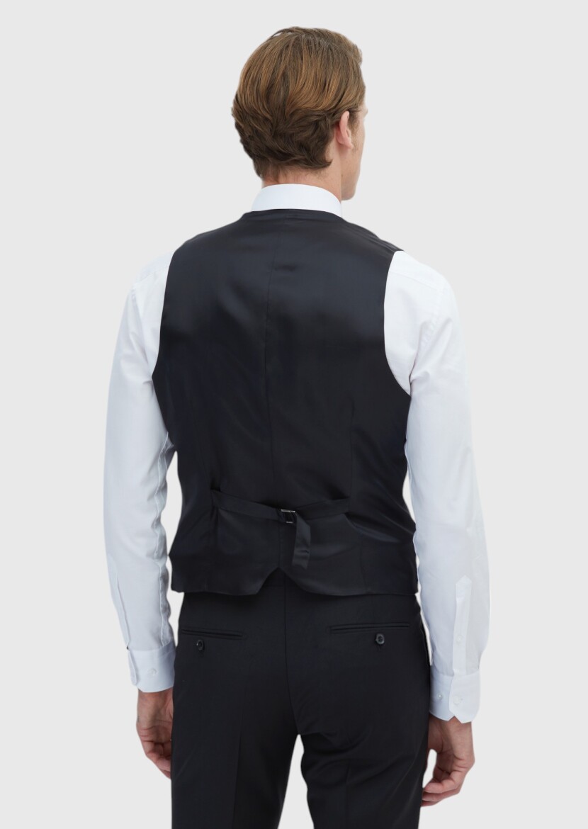 Siyah Slim Fit Kelebek Yaka Klasik Yelek - 6