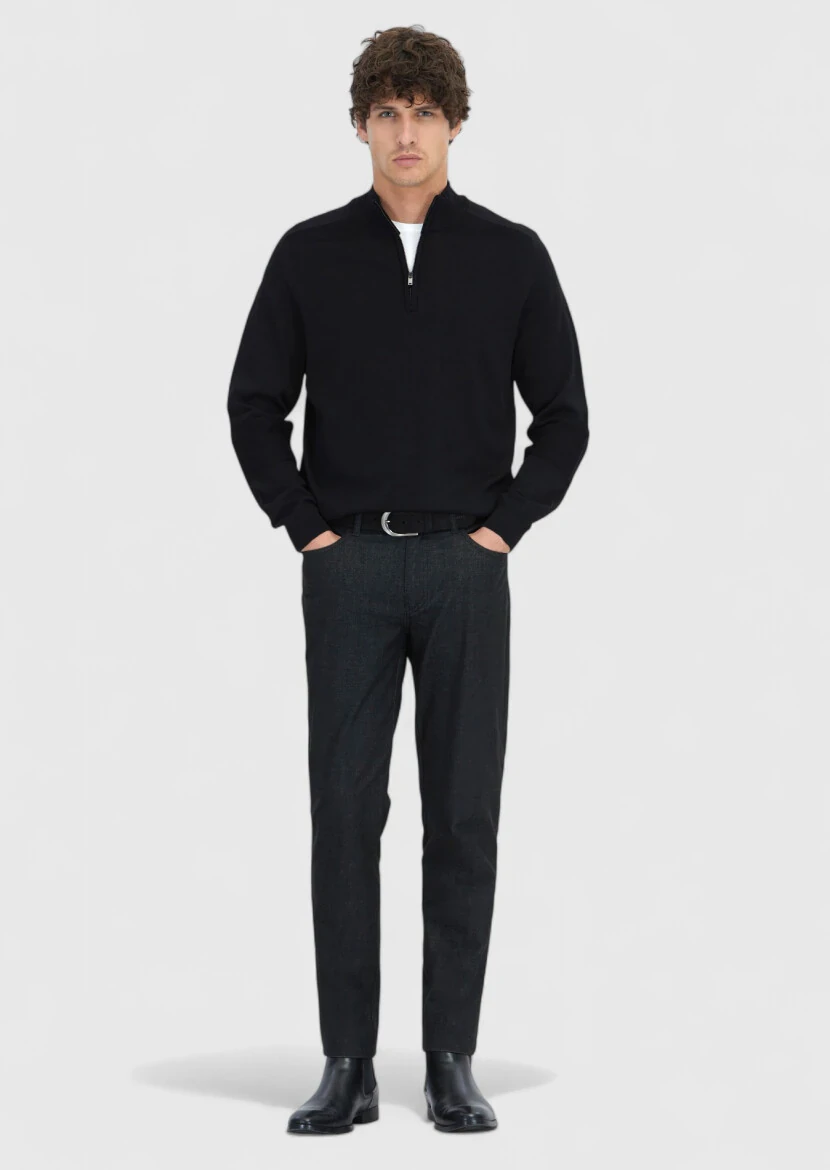 Siyah Yarım Balıkçı Yaka Düz Örgü Triko Kazak - RAMSEY