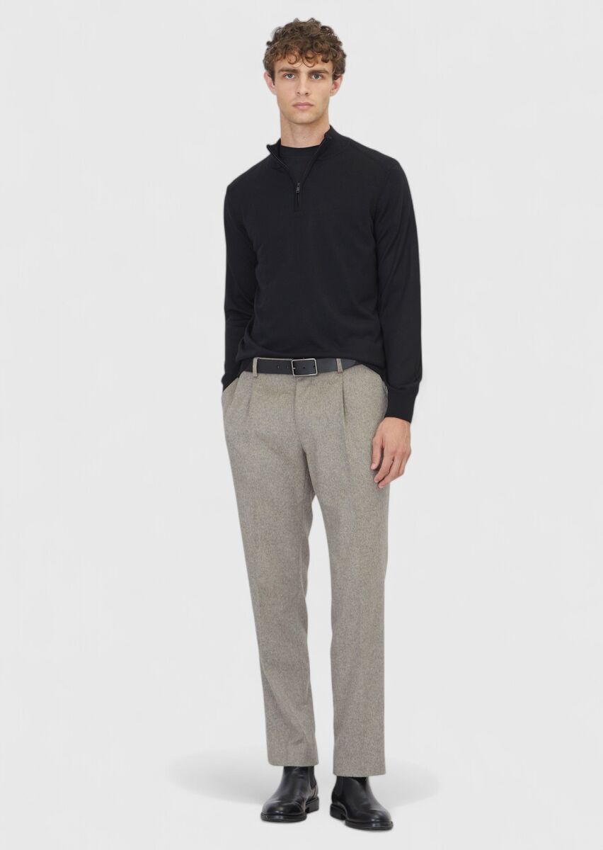 Siyah Yarım Balıkçı Yaka Düz Örgü Yün Karışımlı Triko Kazak - 2