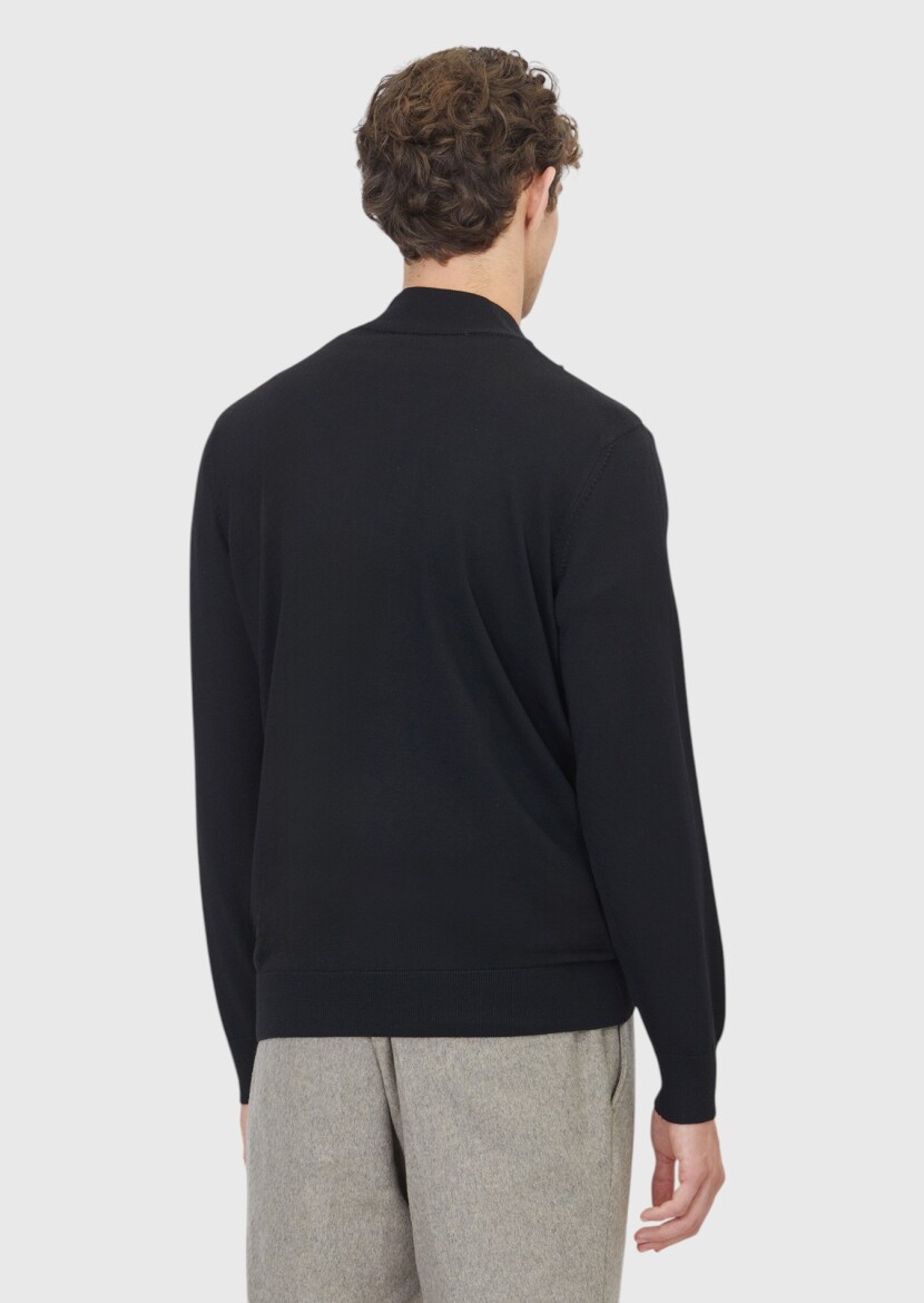 Siyah Yarım Balıkçı Yaka Düz Örgü Yün Karışımlı Triko Kazak - 6