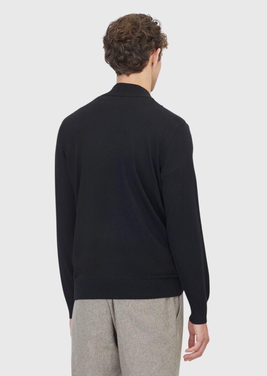 Siyah Yarım Balıkçı Yaka Düz Örgü Yün Karışımlı Triko Kazak - 6