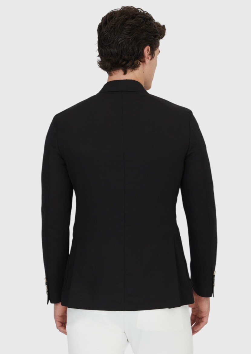 Siyah Zeroweight Slim Fit Keten Karışımlı Ceket - 6