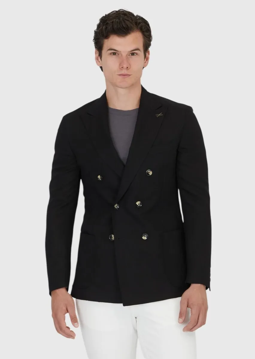 Siyah Zeroweight Slim Fit Keten Karışımlı Ceket - 1