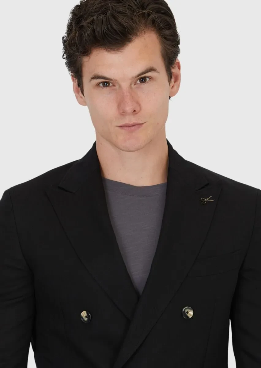 Siyah Zeroweight Slim Fit Keten Karışımlı Ceket - 3
