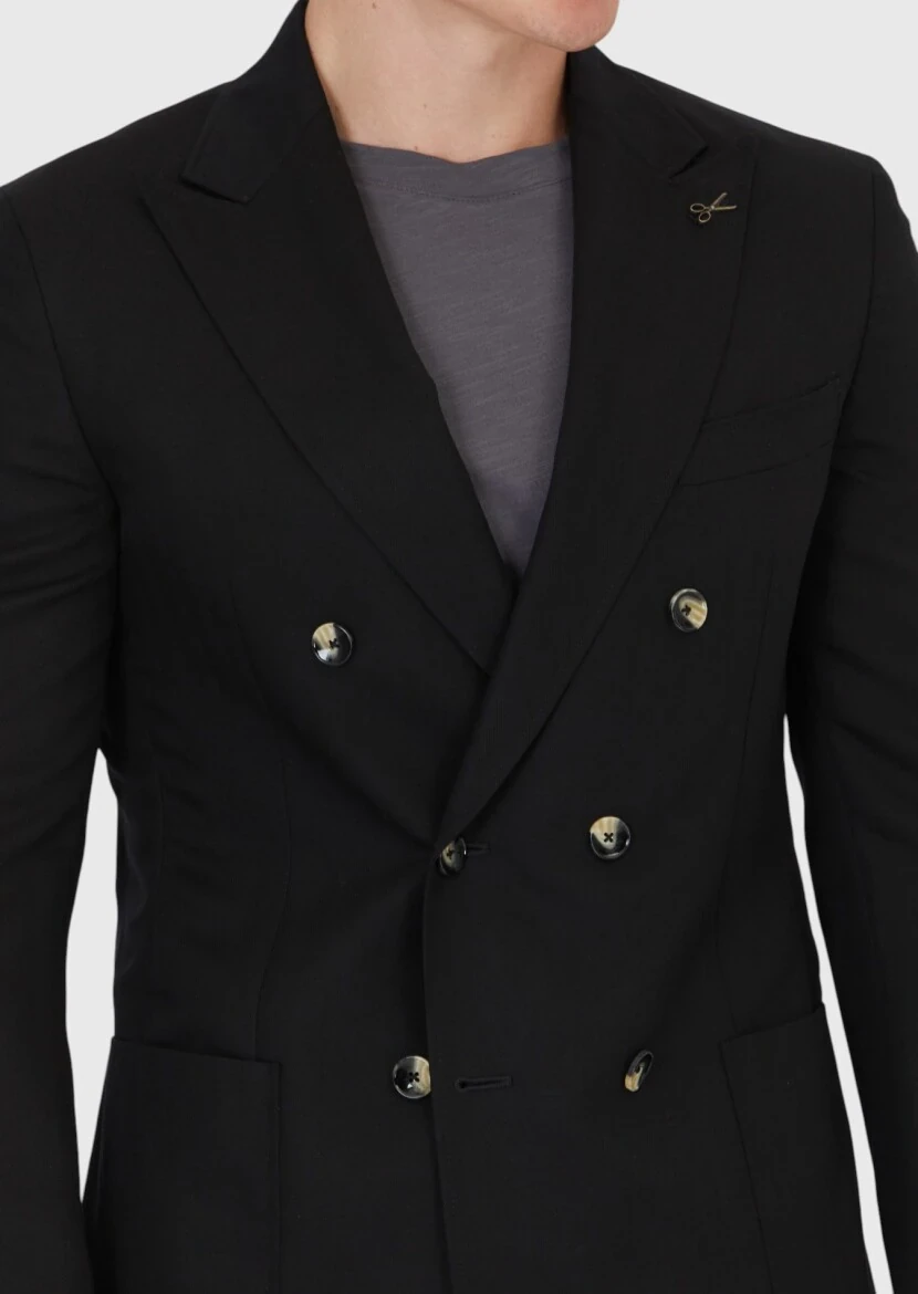 Siyah Zeroweight Slim Fit Keten Karışımlı Ceket - 5