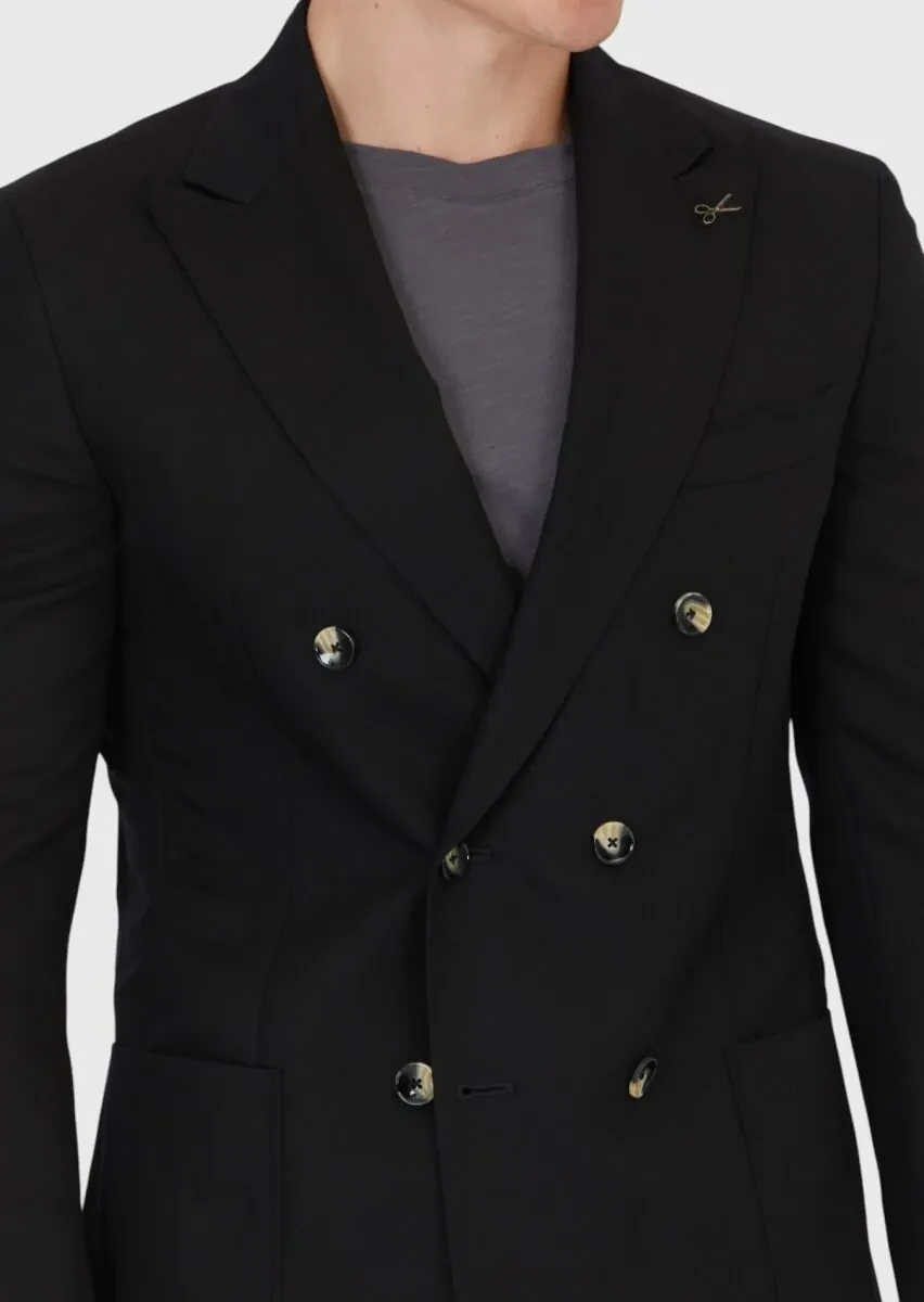 Siyah Zeroweight Slim Fit Keten Karışımlı Ceket - 5