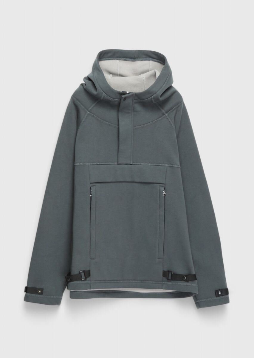 Smoked Hooded Plain Sweatshirt - 1