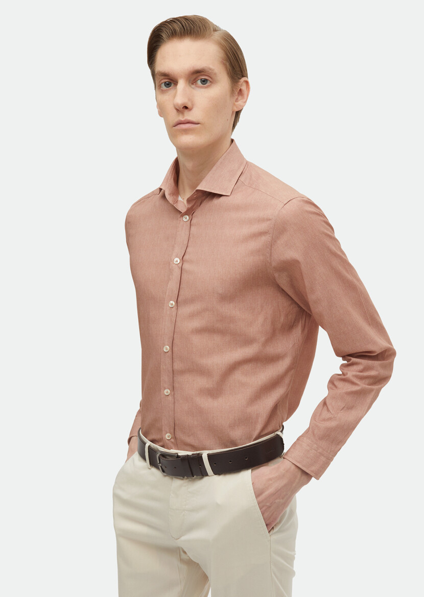 Somon Baskılı Regular Fit Uzun Dokuma Casual %100 Pamuk Gömlek - 1