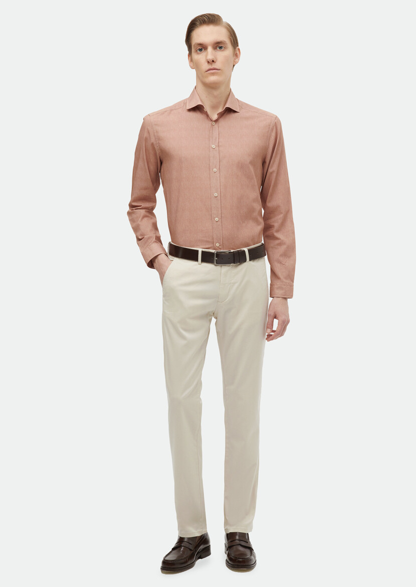 Somon Baskılı Regular Fit Uzun Dokuma Casual %100 Pamuk Gömlek - 2