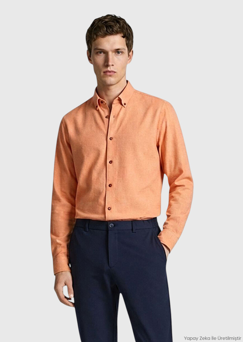 Somon Düz Regular Fit Uzun Dokuma Casual %100 Pamuk Gömlek 