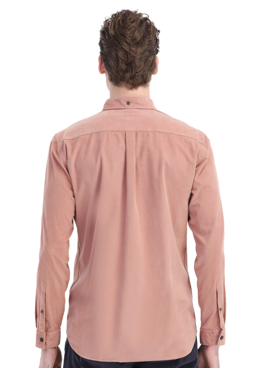 Somon Fitilli Regular Fit Uzun Dokuma Kadife Casual %100 Pamuk Gömlek - 6