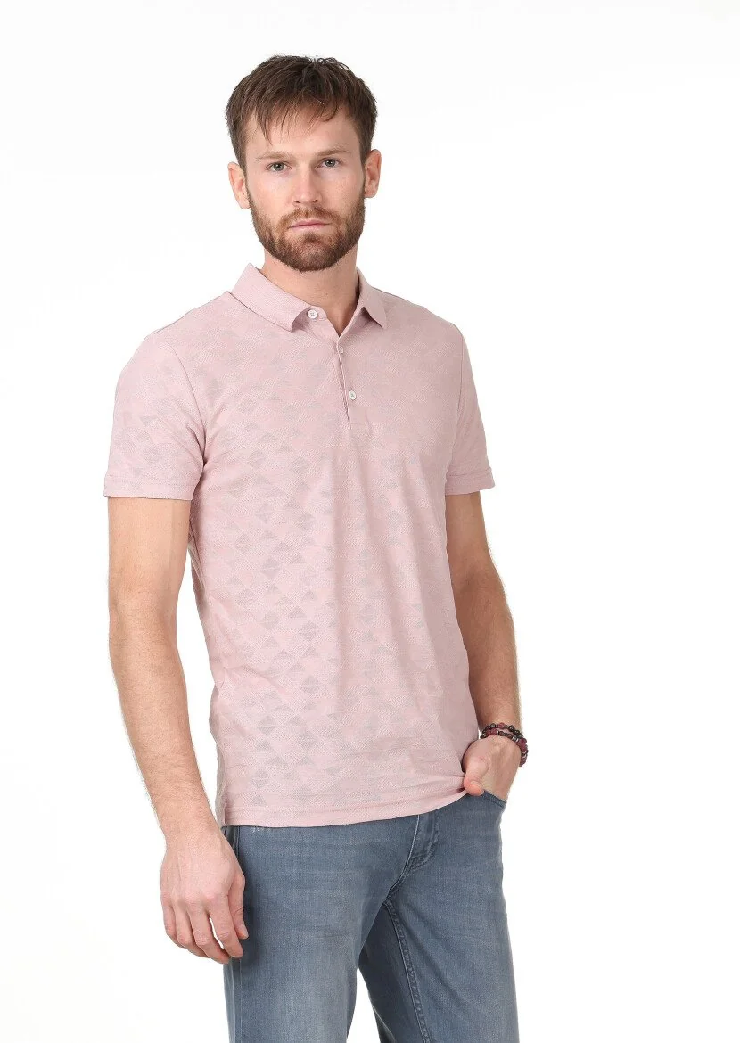 Somon Jakarlı Polo Yaka %100 Pamuk T-Shirt - 1