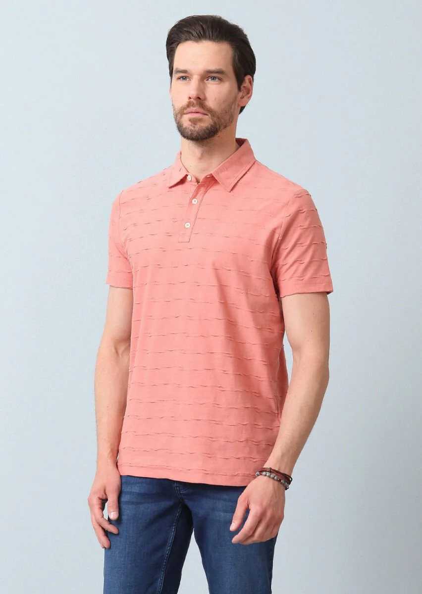 Somon Jakarlı Polo Yaka %100 Pamuk T-Shirt - 3