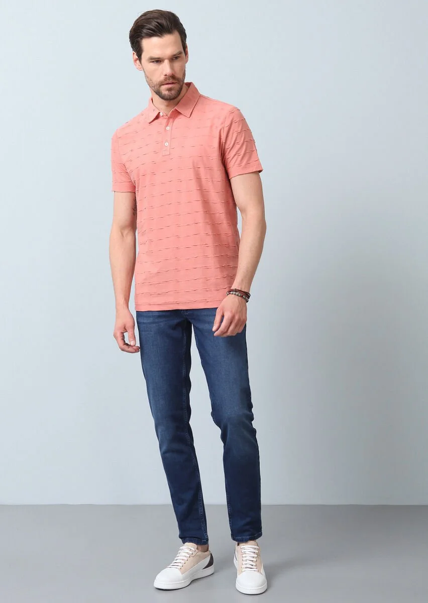 Somon Jakarlı Polo Yaka %100 Pamuk T-Shirt - 4