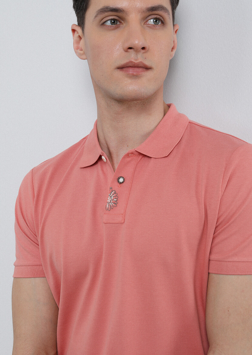 Somon Polo Yaka %100 Pamuk T-Shirt - 4