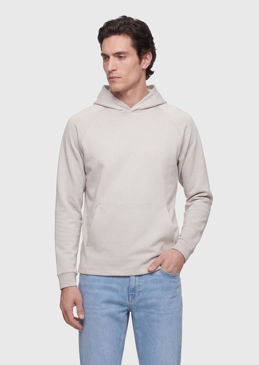 Stone Hooded Plain Sweatshirt - 1