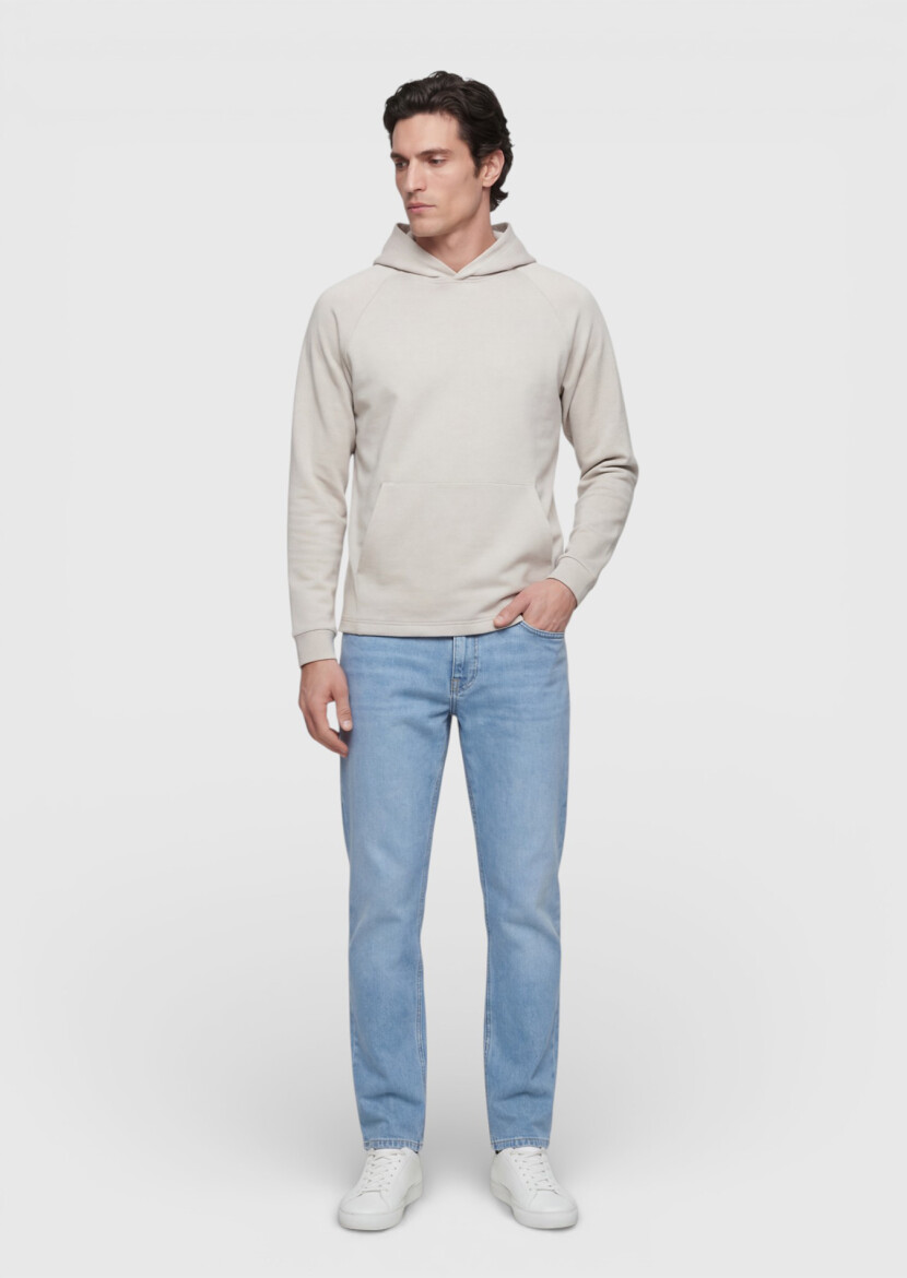 Stone Hooded Plain Sweatshirt - 4
