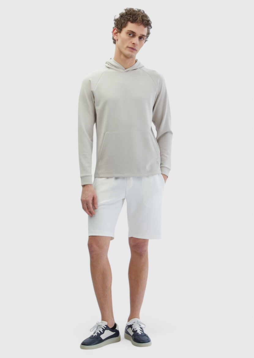 Stone Hooded Plain Sweatshirt - 2