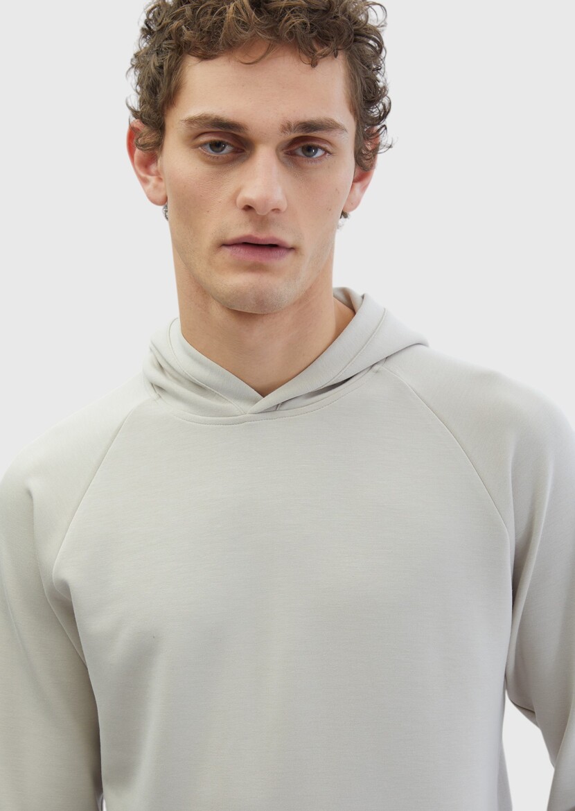 Stone Hooded Plain Sweatshirt - 3