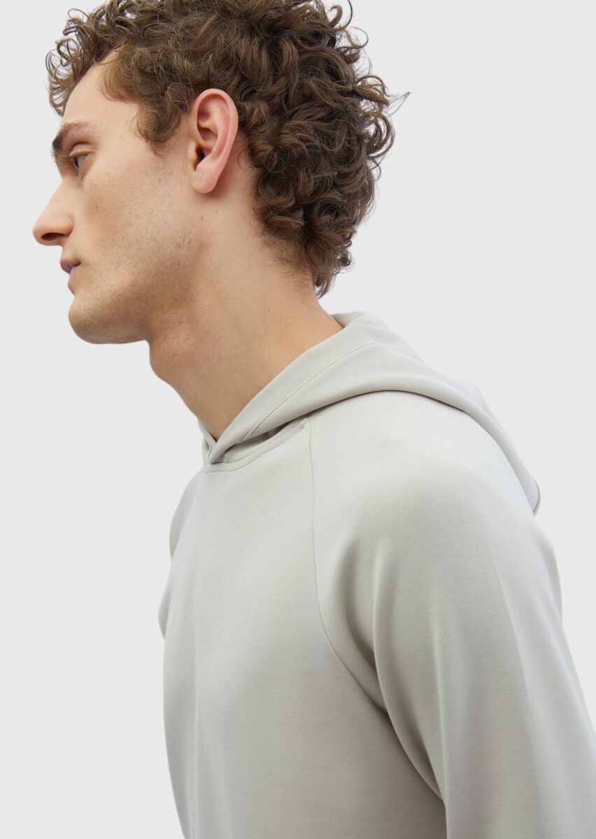 Stone Hooded Plain Sweatshirt - 4