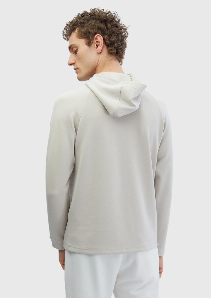 Stone Hooded Plain Sweatshirt - 5