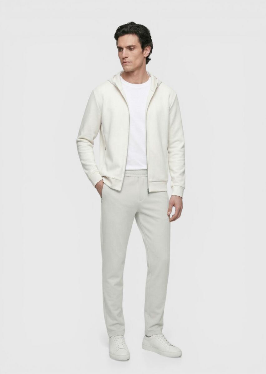 Stone Hooded Plain Sweatshirt - 2