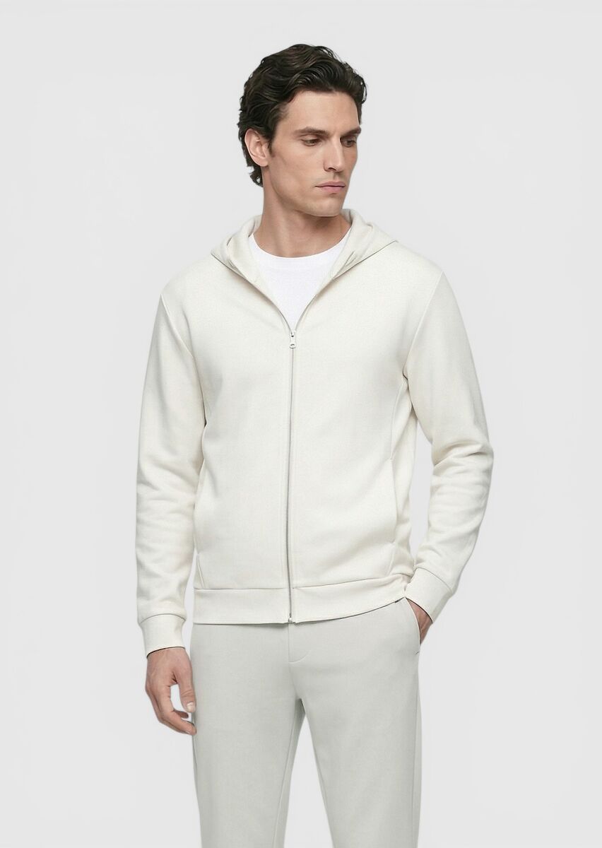 Stone Hooded Plain Sweatshirt - 3
