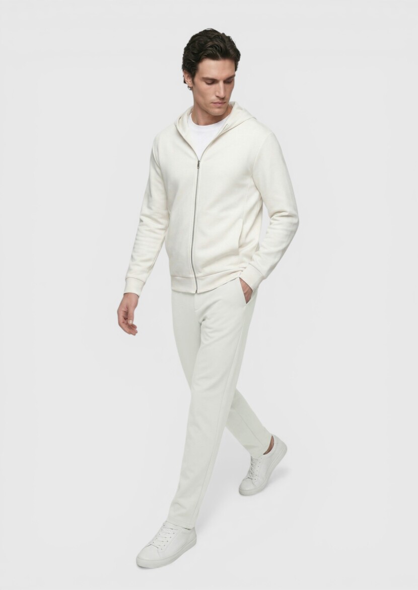 Stone Hooded Plain Sweatshirt - 4