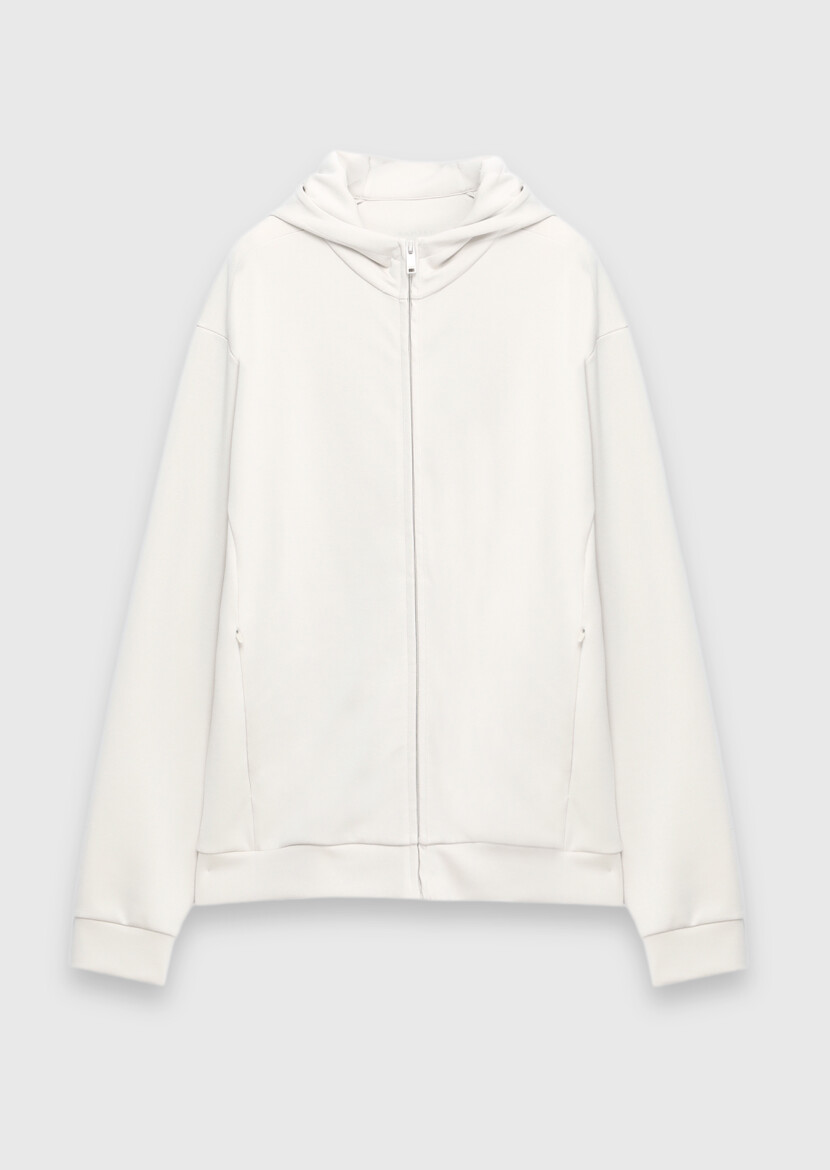 Stone Hooded Plain Sweatshirt - 6
