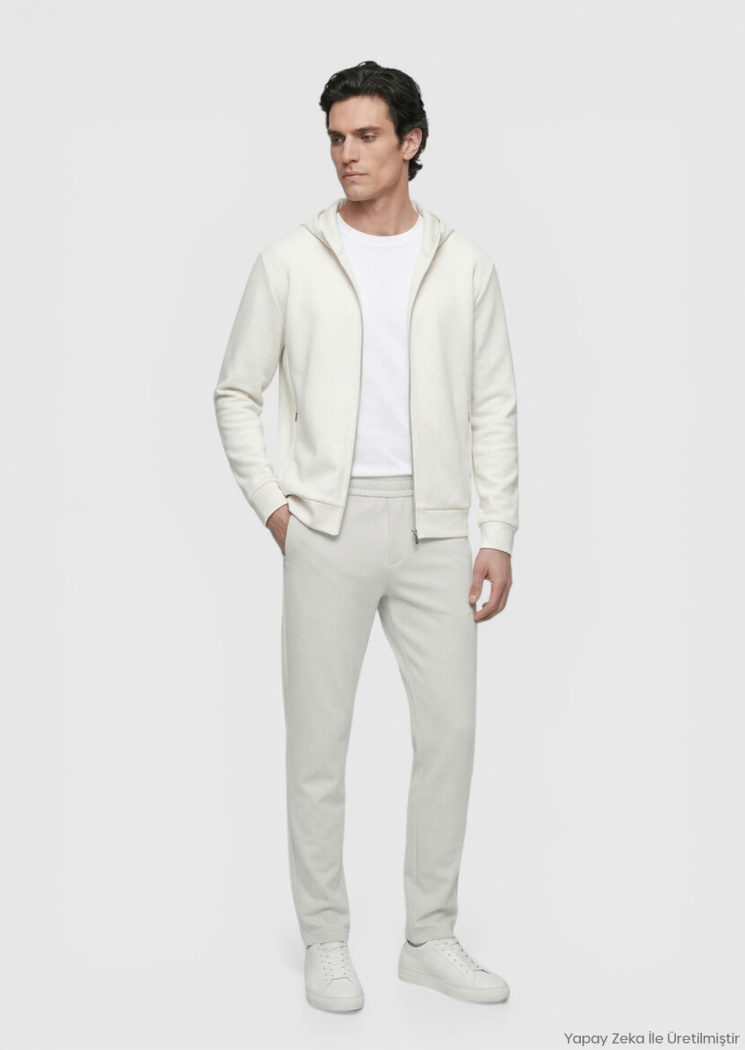 Stone Hooded Plain Sweatshirt - RAMSEY