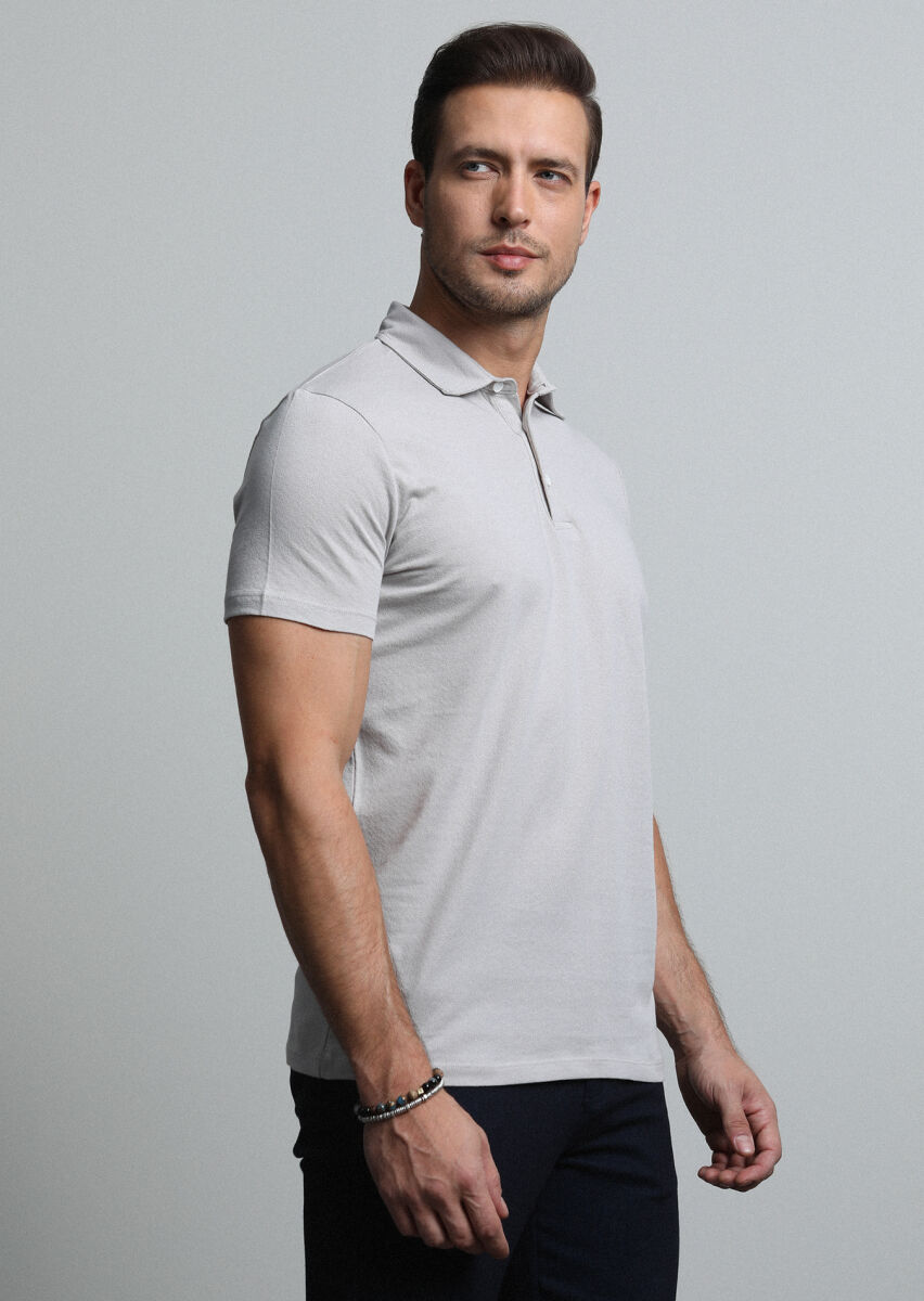 Stone Jacquard Polo Neck 100% Cotton T-Shirt - 3