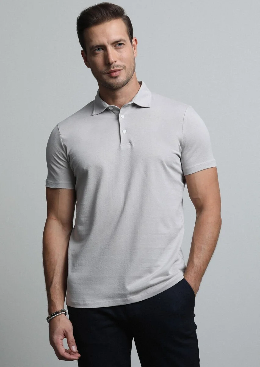 Stone Jacquard Polo Neck 100% Cotton T-Shirt - 4